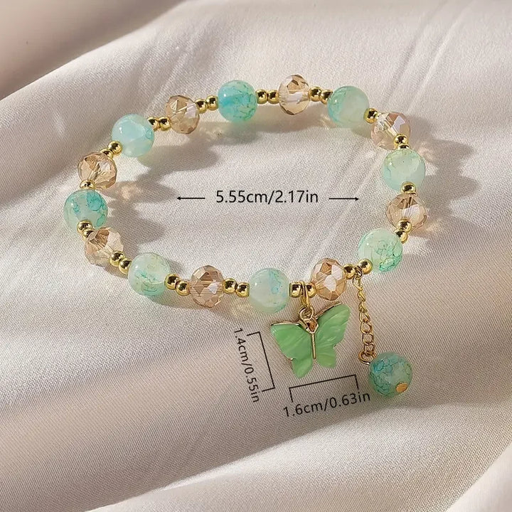 Hermosa Pulsera de Cuentas Elásticas con Mariposa