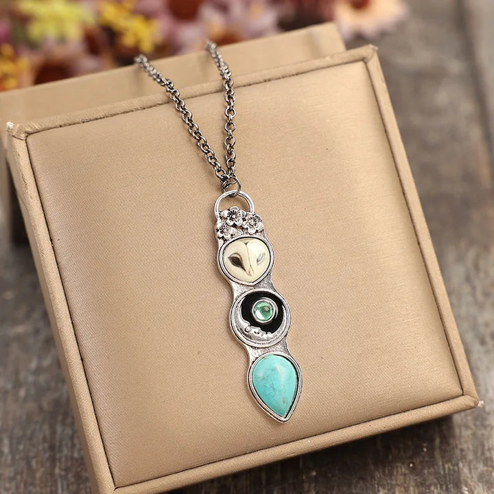 Collar de Barra de Sabiduría del Búho Turquesa