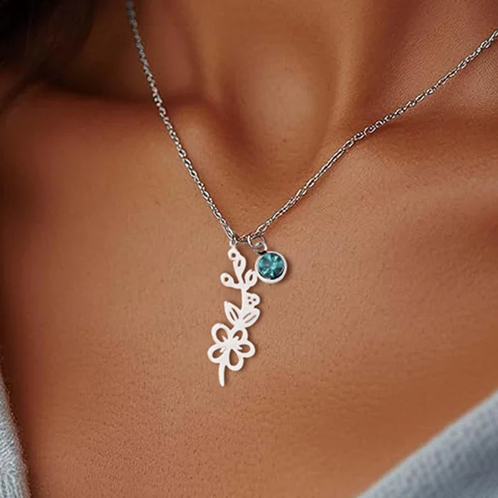 Collar Personalizado de Piedra Natal y Flor de Nacimiento