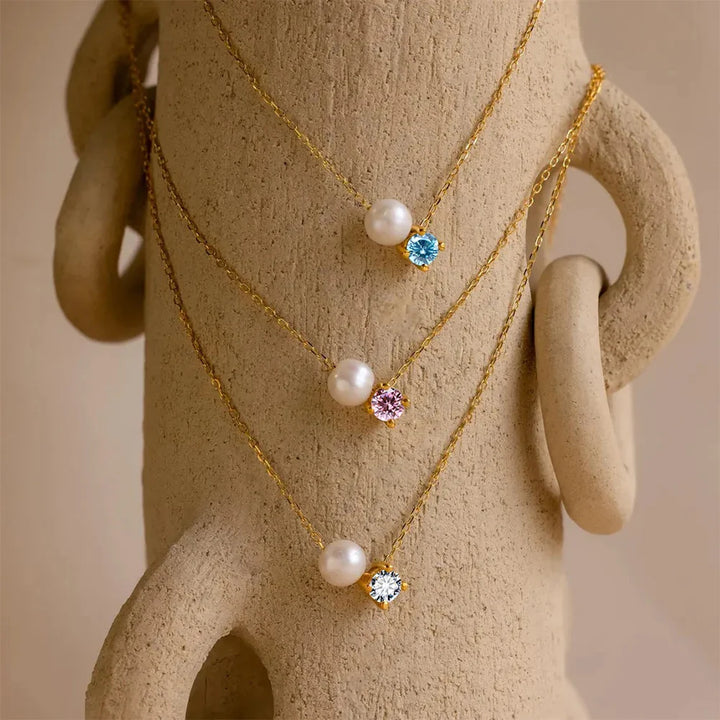 Collar con Colgante de Perla y Piedra de Nacimiento