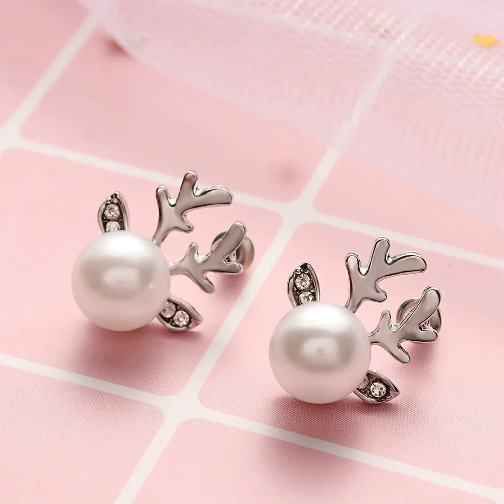 Pendientes de Perlas de Reno Navideños