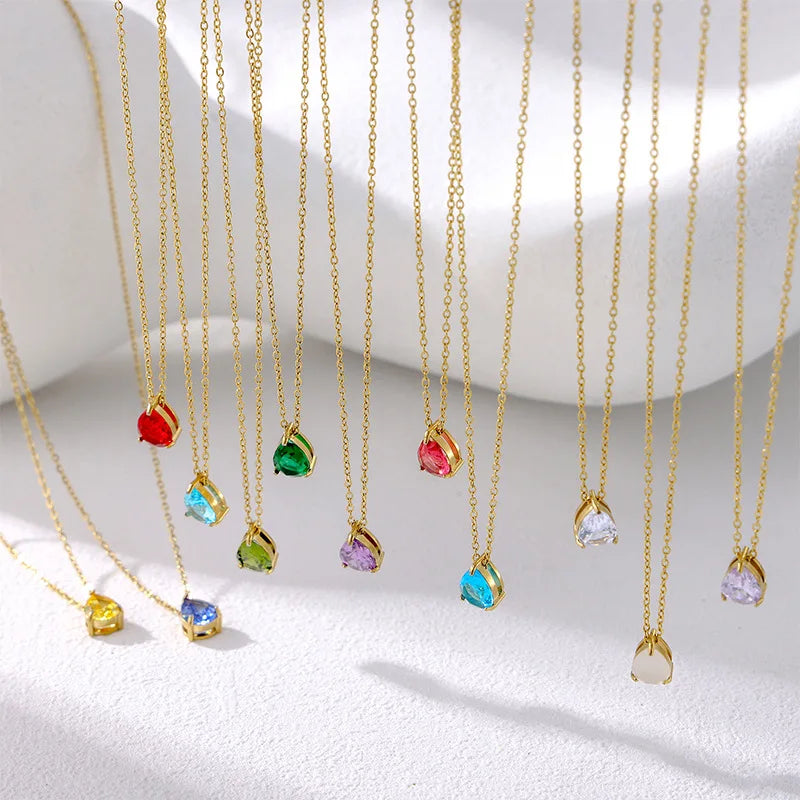 Collar de Cristal en Forma de Gota con Piedra de Nacimiento