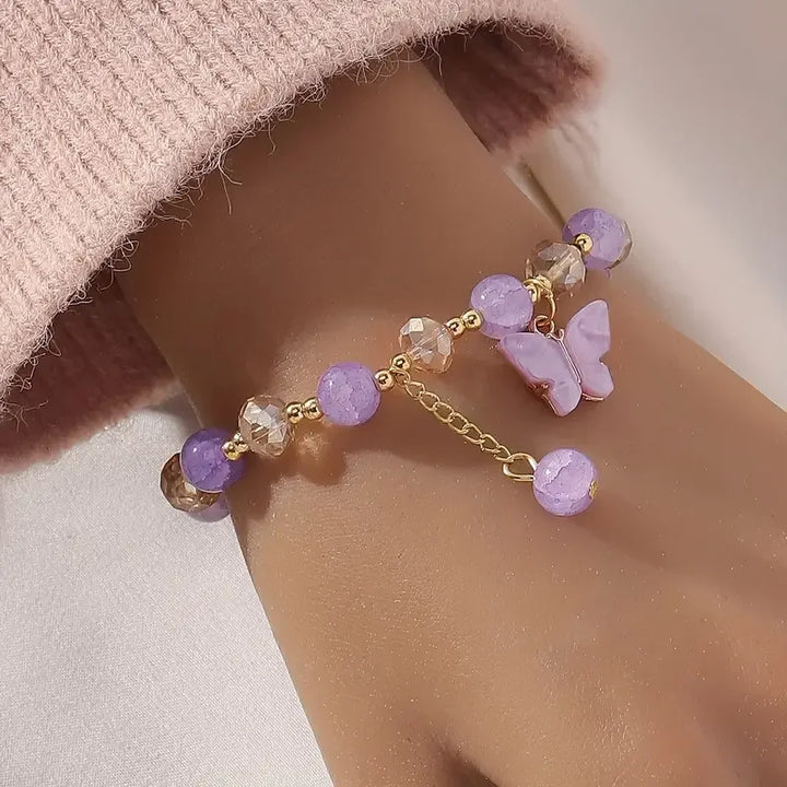 Hermosa Pulsera de Cuentas Elásticas con Mariposa
