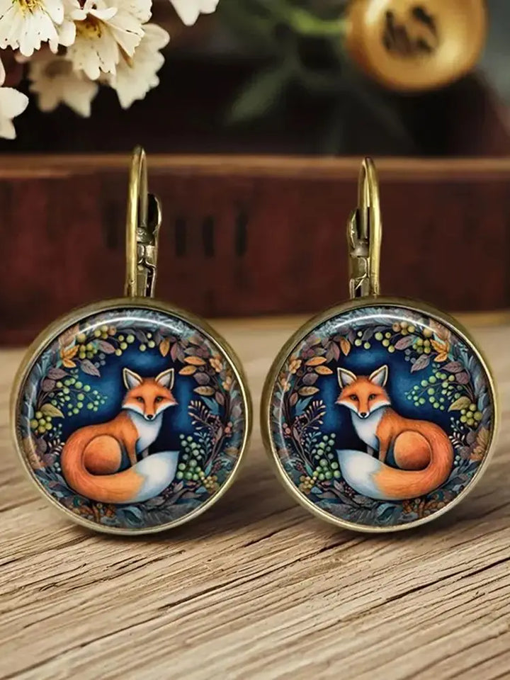 Pendientes de Cristal en Forma de Dome con Animales Juguetones