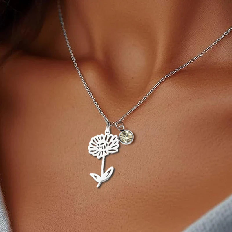 Collar Personalizado de Piedra Natal y Flor de Nacimiento