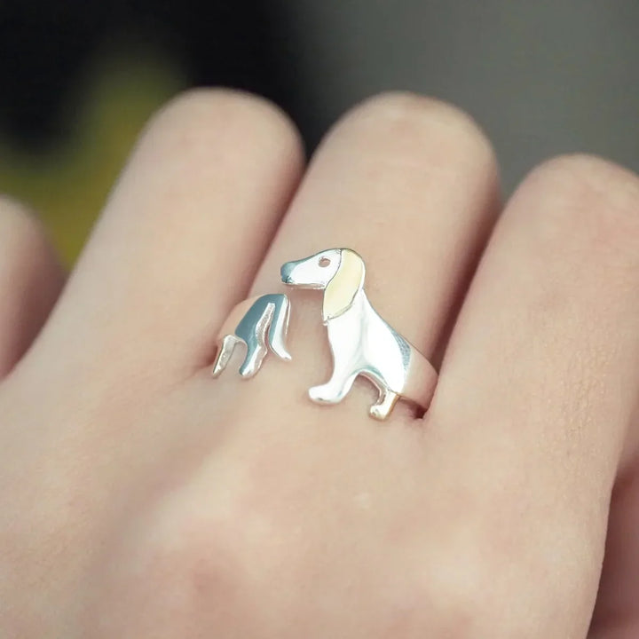 Anillo de Dachshund de Plata de Ley 925 – Ajuste Ajustable