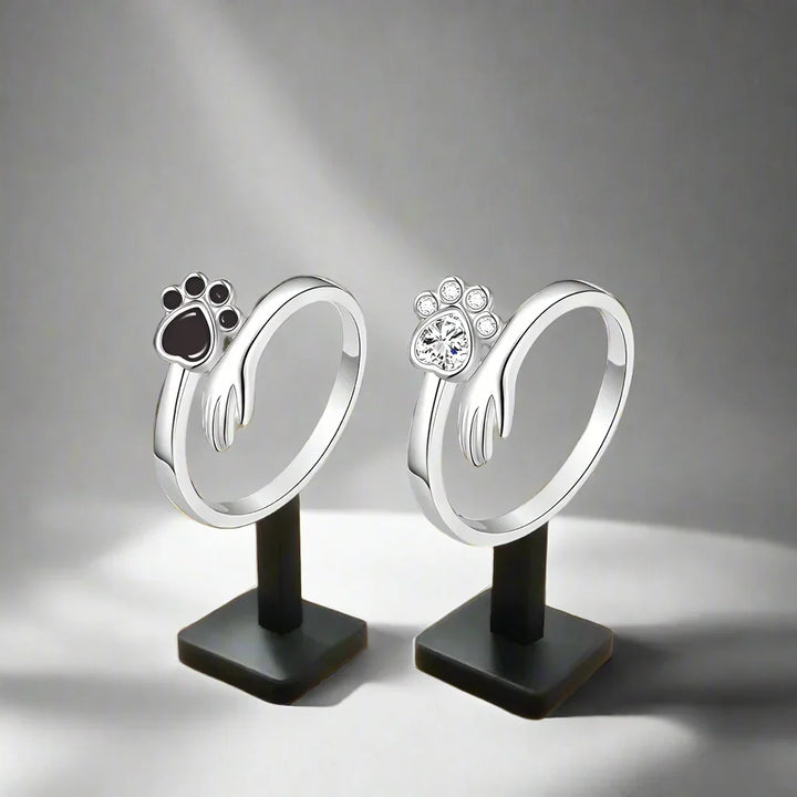 Anillo Ajustable de Plata Esterlina 925 – Diseño de Huella de Mano y Patita