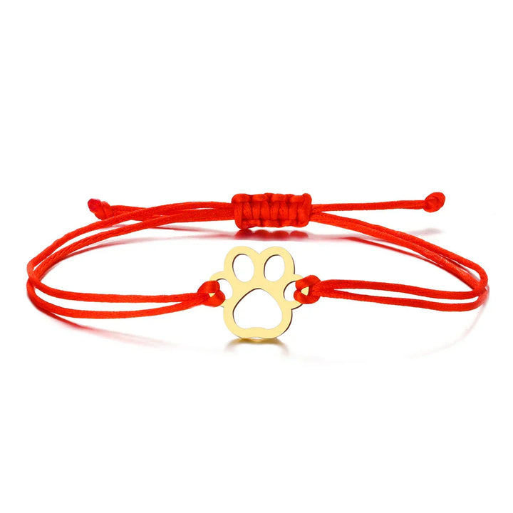 Pulsera de Cordón con Huella de Patas – Diseño Ajustable en Negro y Rojo