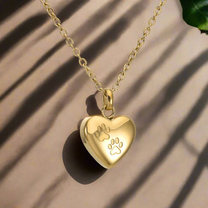 Collar con Urna Memorial para Mascotas – Colgante en Forma de Corazón con Grabado de Huella
