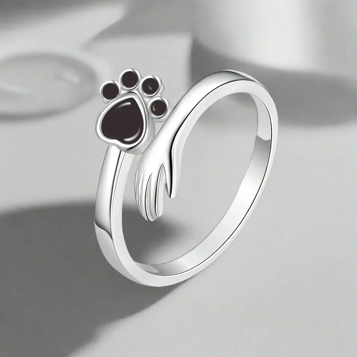 Anillo Ajustable de Plata Esterlina 925 – Diseño de Huella de Mano y Patita