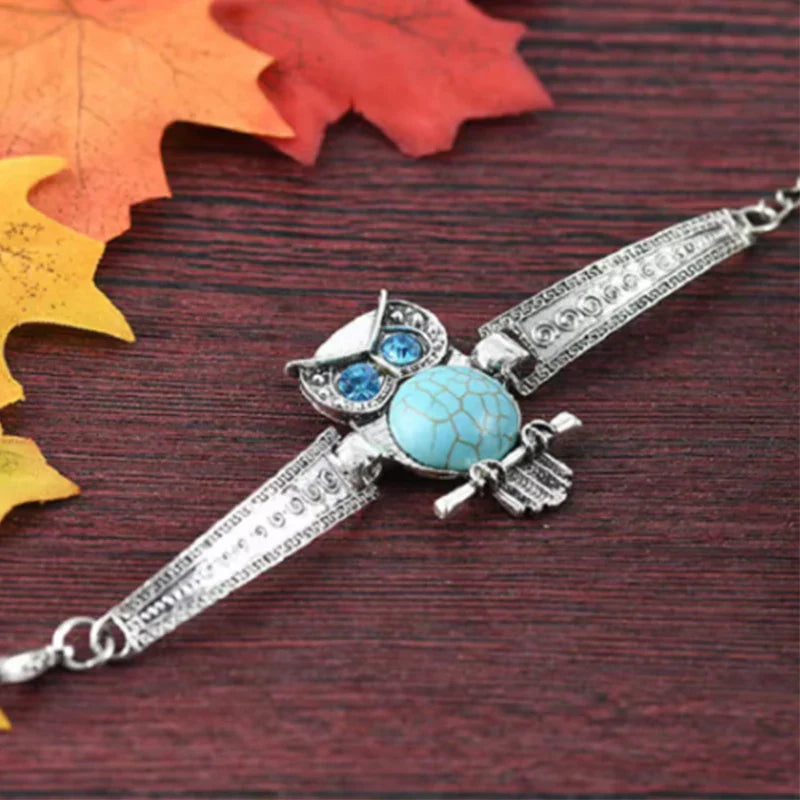 Pulsera de Encanto de Búho Vintage Turquesa