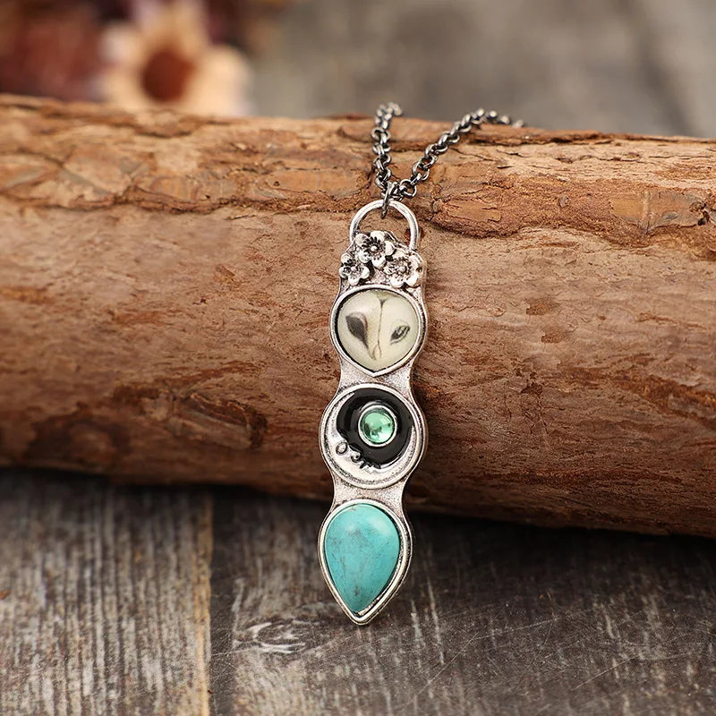 Collar de Barra de Sabiduría del Búho Turquesa