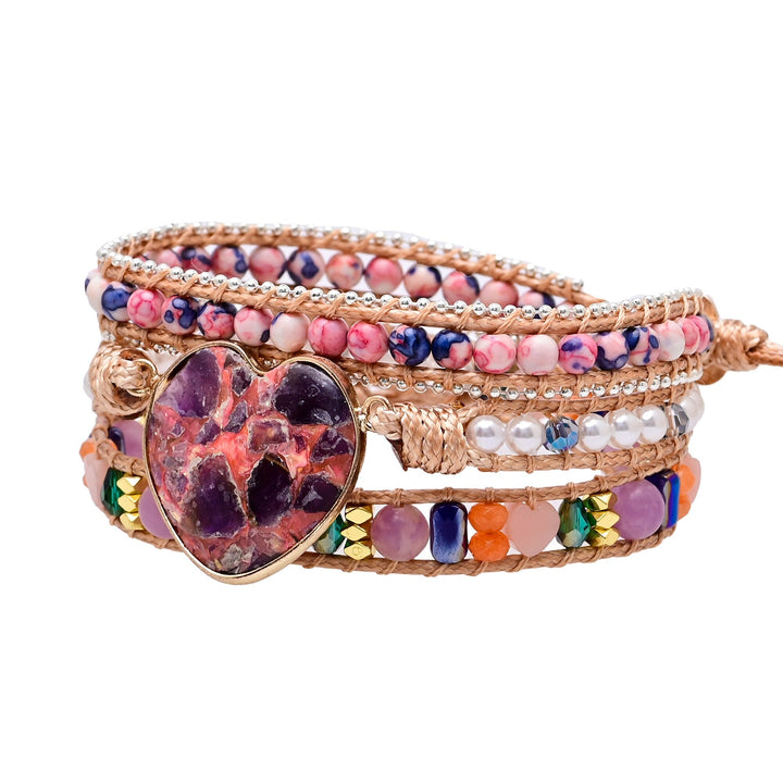 Pulsera Envueltos de Calcita Corazón Púrpura