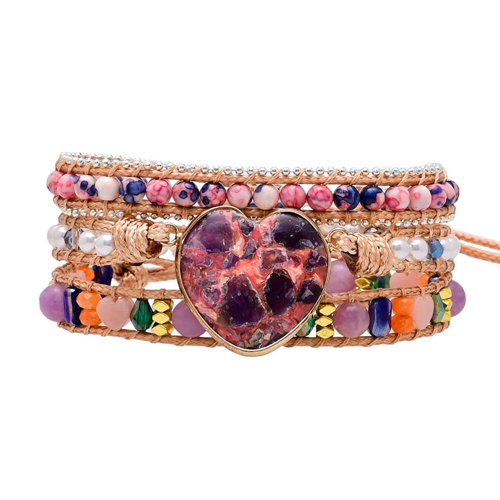 Pulsera Envueltos de Calcita Corazón Púrpura