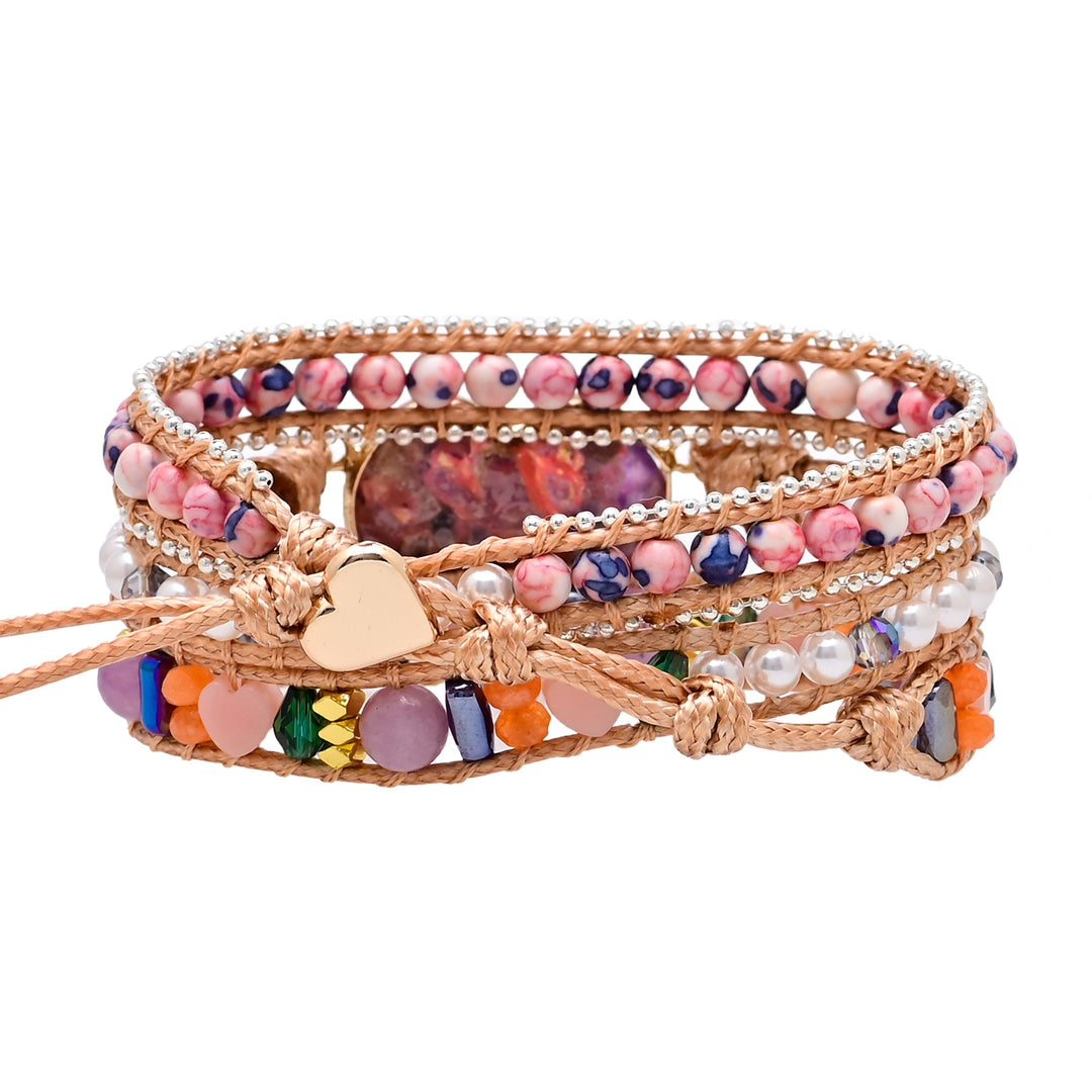 Pulsera Envueltos de Calcita Corazón Púrpura