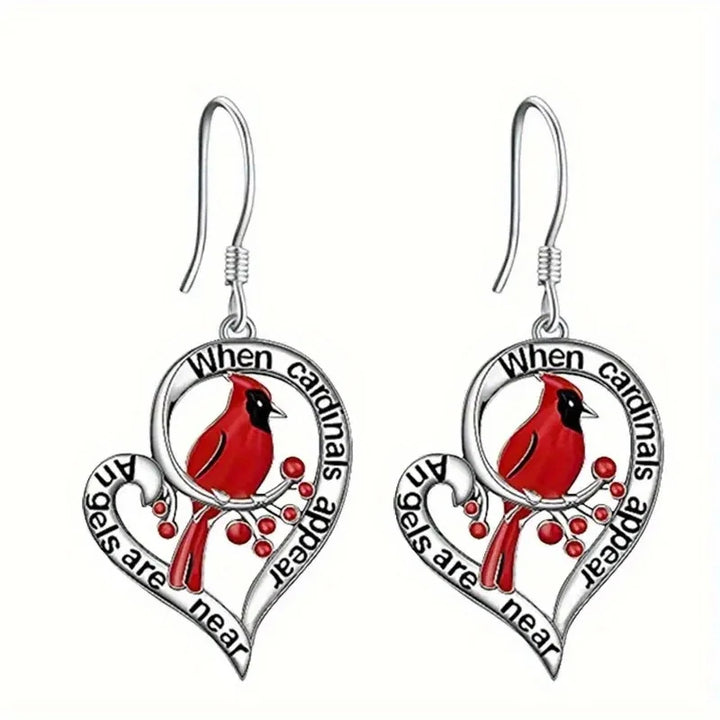 Pendientes Conmemorativos Cardinales – “Cuando Aparecen los Cardenales, los Ángeles Están Cerca” Diseño de Corazón