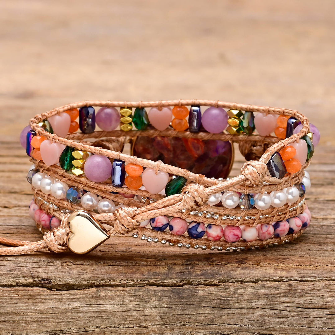 Pulsera Envueltos de Calcita Corazón Púrpura