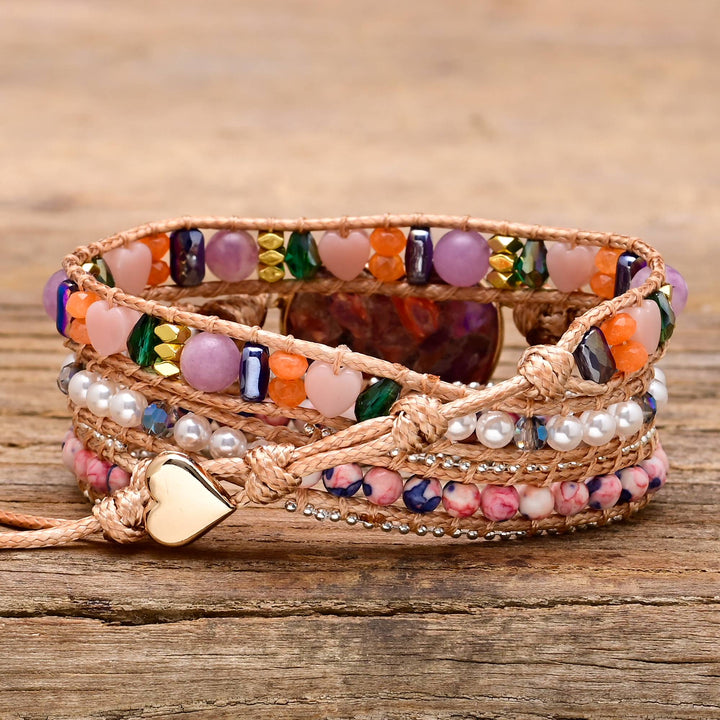 Pulsera Envueltos de Calcita Corazón Púrpura
