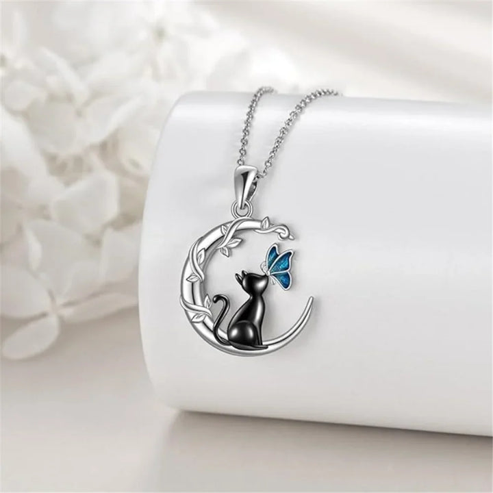 Collar de Colgante de Cristal de Mariposa Gato Lunar