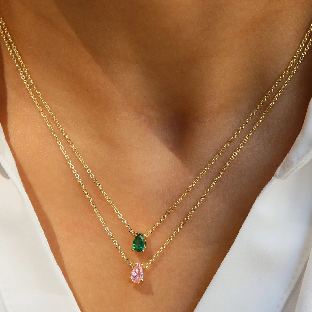 Collar de Cristal en Forma de Gota con Piedra de Nacimiento