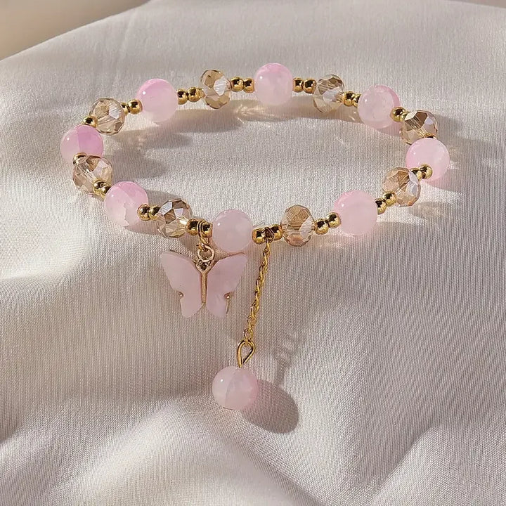 Hermosa Pulsera de Cuentas Elásticas con Mariposa