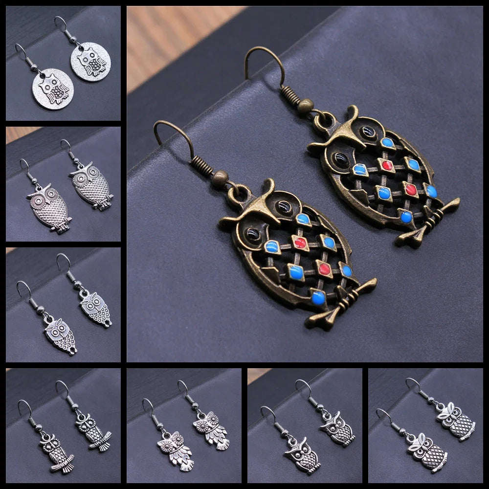 Pendientes Colgantes de Búho Vintage Bohemio