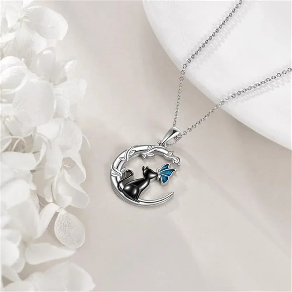 Collar de Colgante de Cristal de Mariposa Gato Lunar