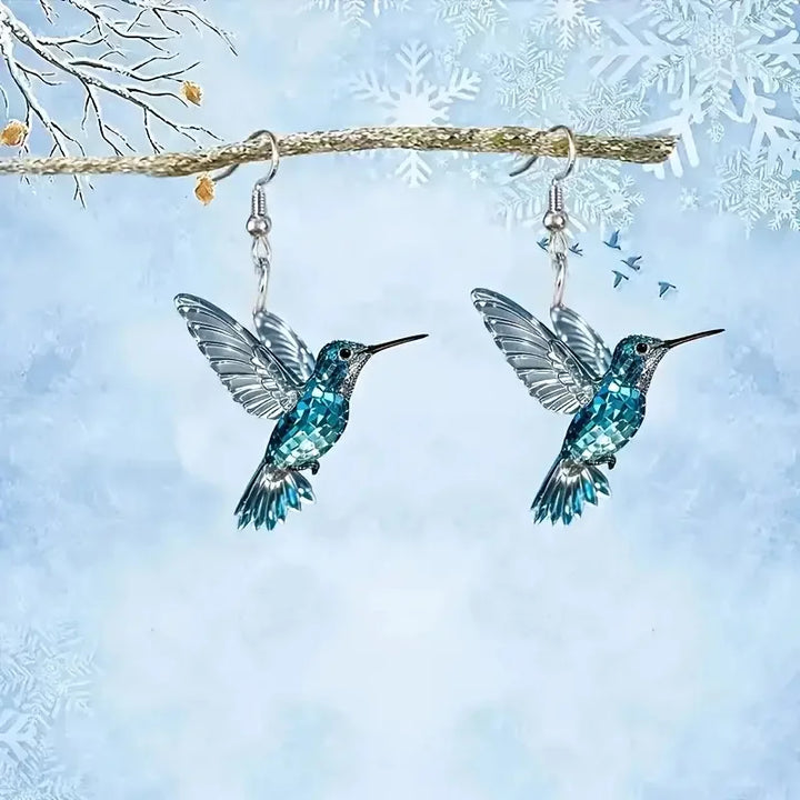 Pendientes de Colibrí de Cristal Azul