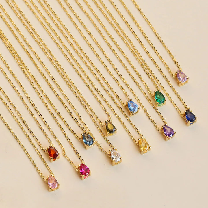 Collar de Cristal en Forma de Gota con Piedra de Nacimiento