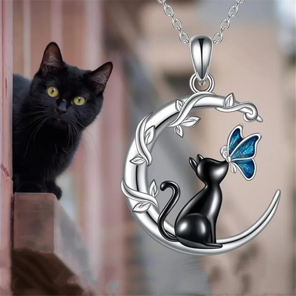Collar de Colgante de Cristal de Mariposa Gato Lunar