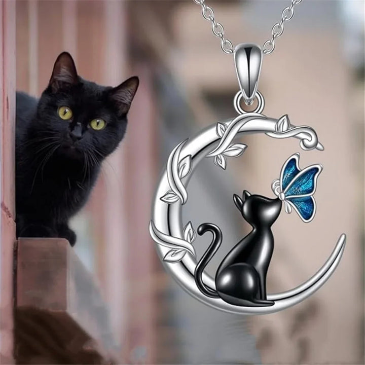 Collar de Colgante de Cristal de Mariposa Gato Lunar