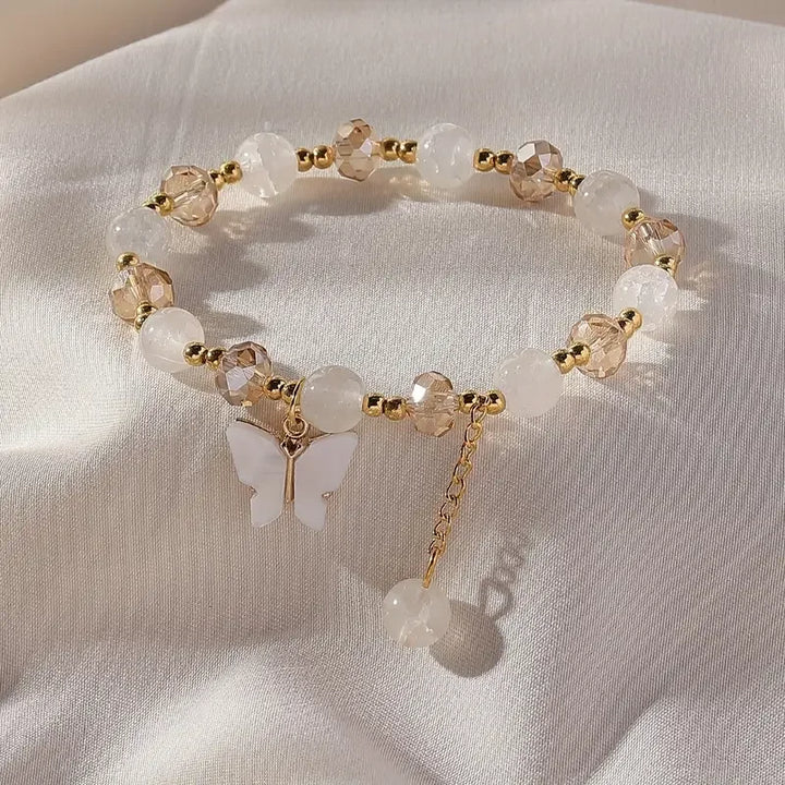 Hermosa Pulsera de Cuentas Elásticas con Mariposa