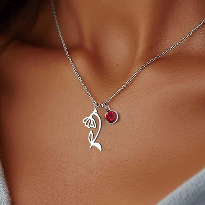 Collar Personalizado de Piedra Natal y Flor de Nacimiento