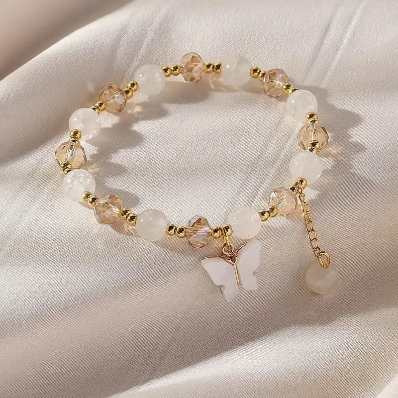 Hermosa Pulsera de Cuentas Elásticas con Mariposa