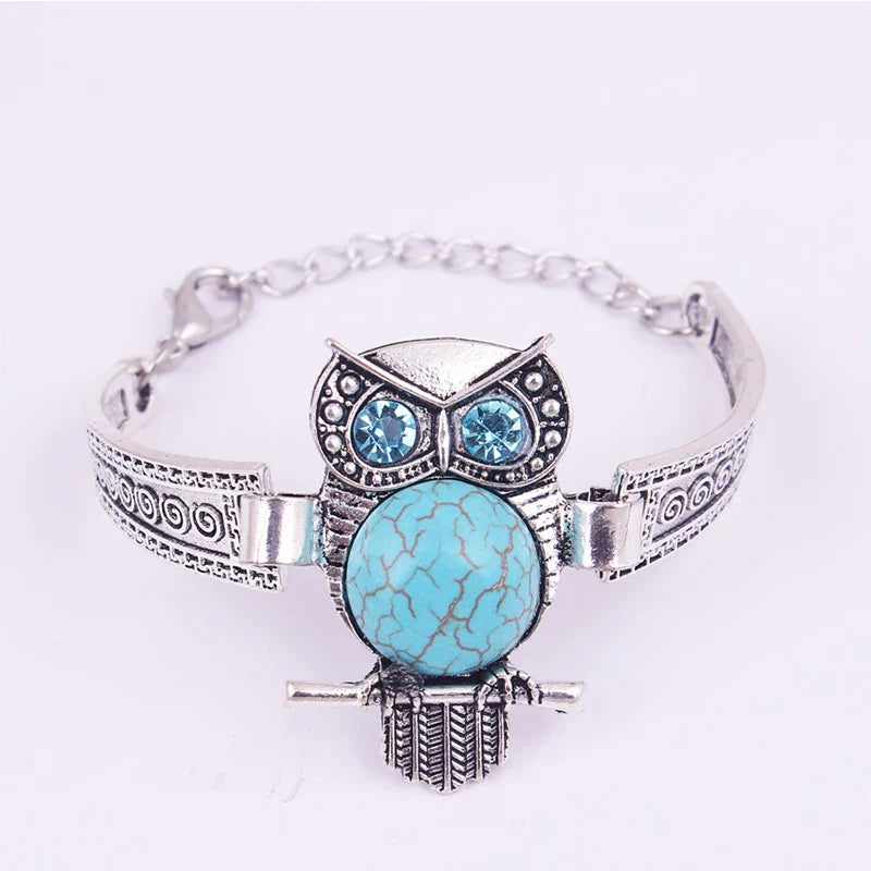 Pulsera de Encanto de Búho Vintage Turquesa