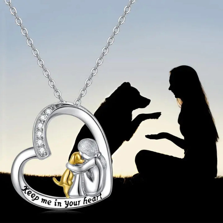 Collar de Plata Esterlina 925 – Diseño de Corazón y Perro con Zirconia