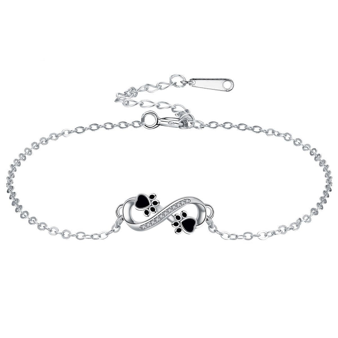 Pulsera de Patas de Mascota con Colgante de Símbolo Infinito y Zirconia