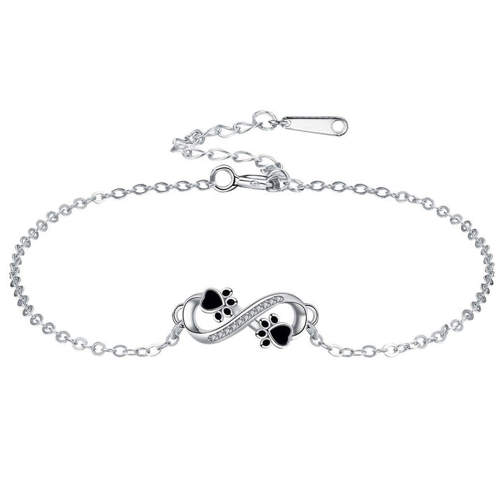 Pulsera de Patas de Mascota con Colgante de Símbolo Infinito y Zirconia