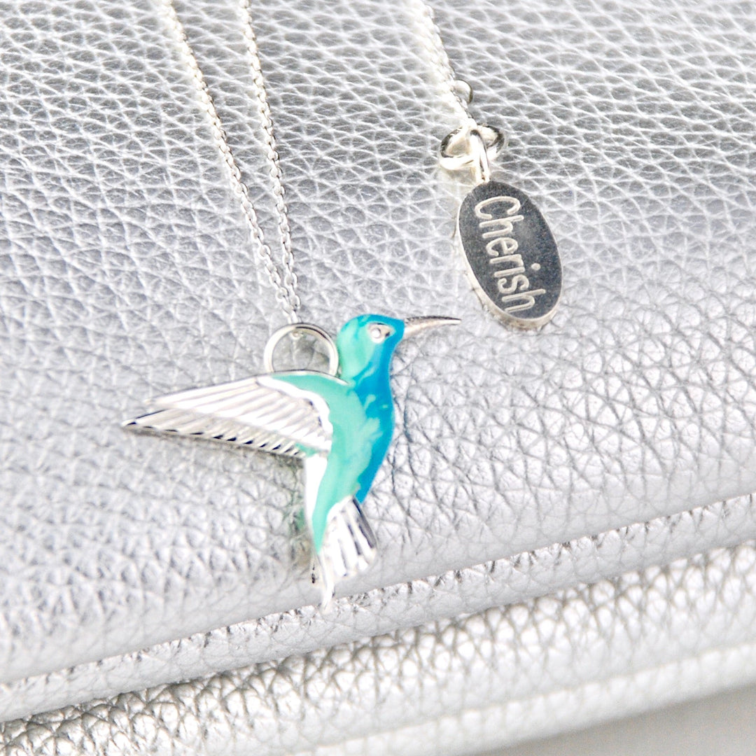 Collar de Colibrí de Plata de Ley con Esmalte