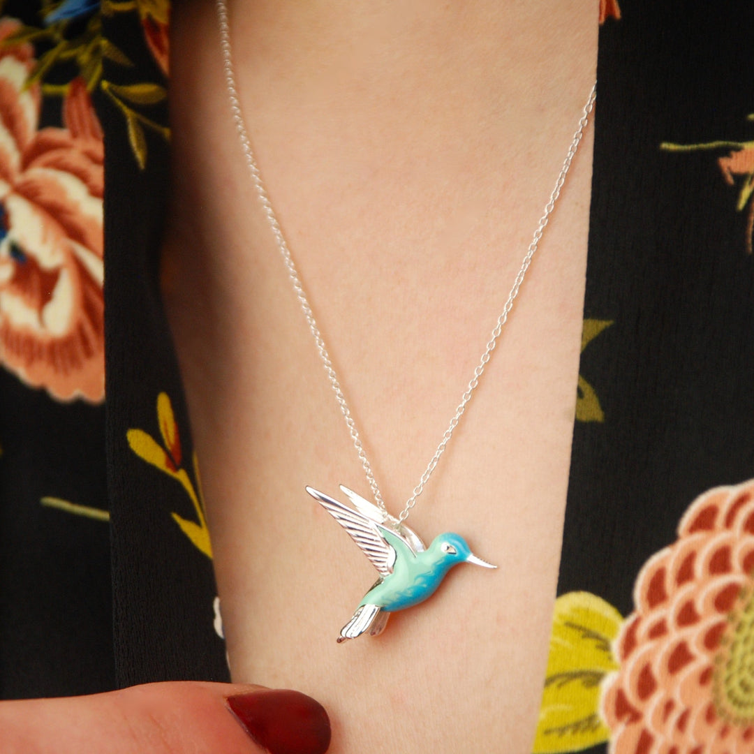 Collar de Colibrí de Plata de Ley con Esmalte
