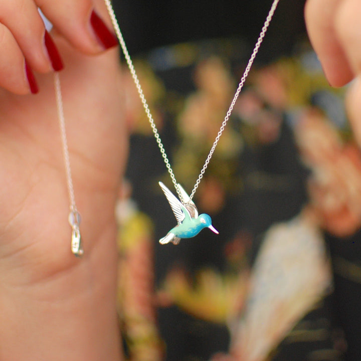 Collar de Colibrí de Plata de Ley con Esmalte