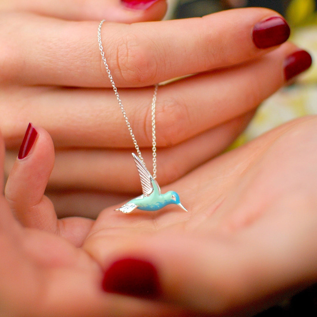 Collar de Colibrí de Plata de Ley con Esmalte