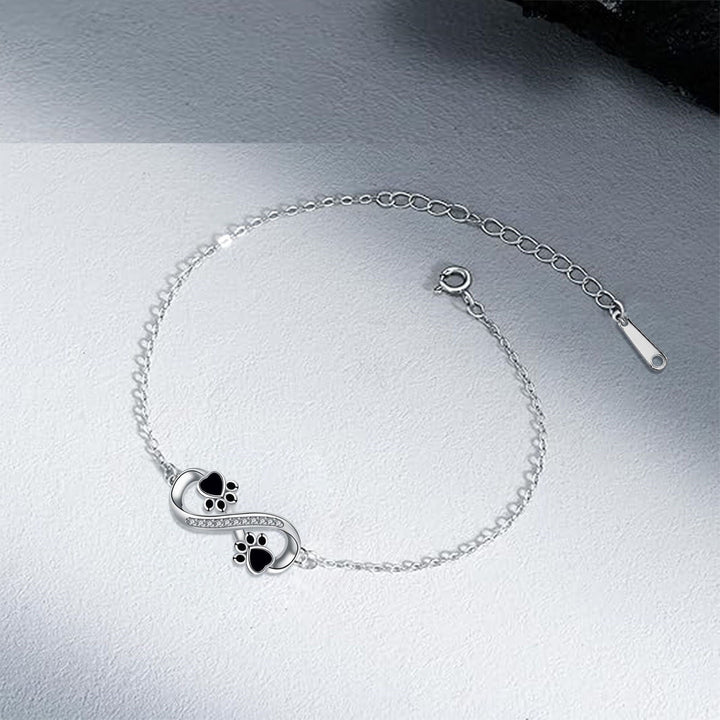 Pulsera de Patas de Mascota con Colgante de Símbolo Infinito y Zirconia