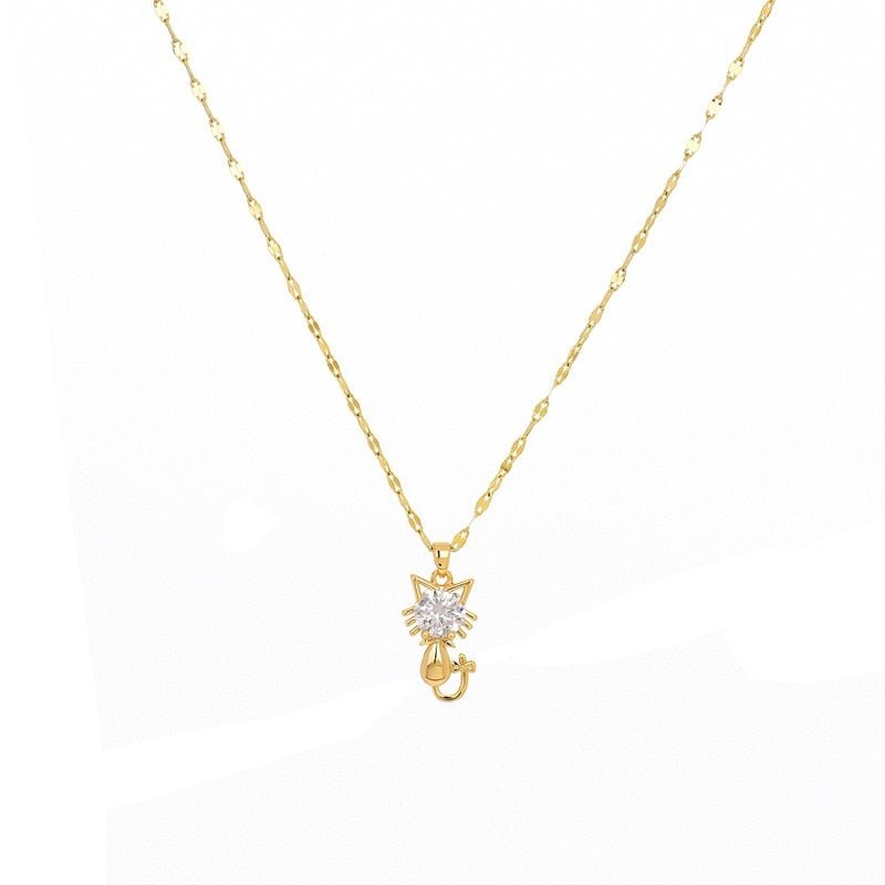 Collar de gato chapado en oro con zirconio