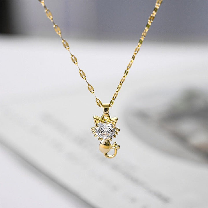 Collar de gato chapado en oro con zirconio