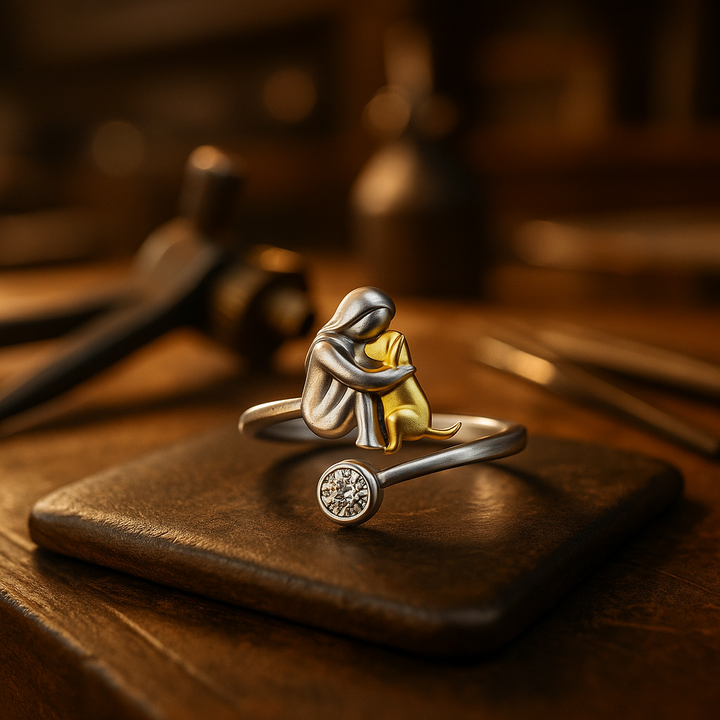 Anillo de Perro de Plata de Ley 925 con Circonita – Ajustable y Hecho a Mano