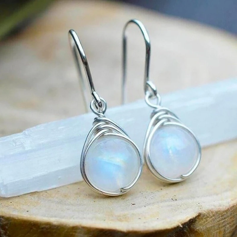 Pendientes Colgantes de Piedra Lunar Vintage