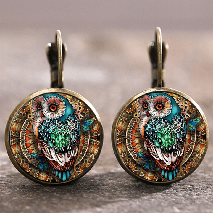 Pendientes de Búho de Cristal Redondeados Vintage