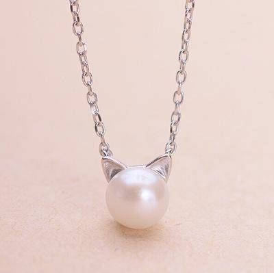 Hermosa Collar de Gato de Perlas con Pendientes + Anillo de Regalo