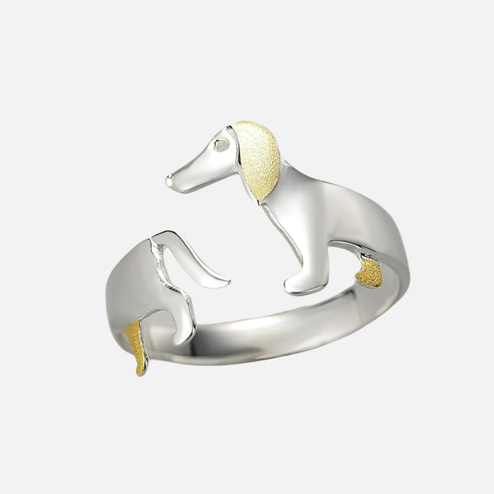 Anillo de Dachshund de Plata de Ley 925 – Ajuste Ajustable